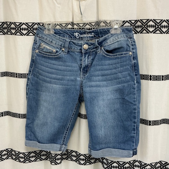 Nd Weekend Pants - ND Weekend Denim Bermuda Shorts Women's Size 8 Embellished Pockets Blue